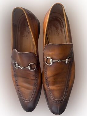 Gucci Brown Leather Horsebit Slip-On Loafers
